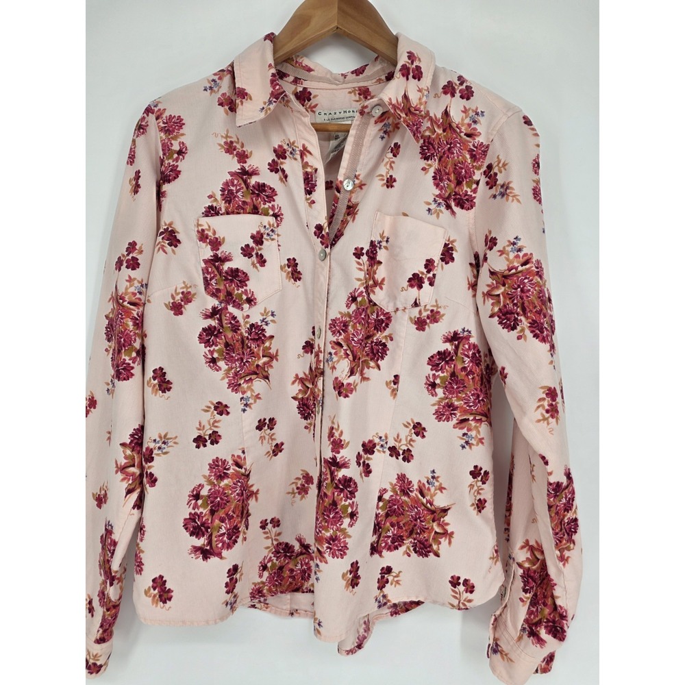 Crazy Horse Liz Claiborne Corduroy Floral Button Down Shirt Pink Cottagecore L